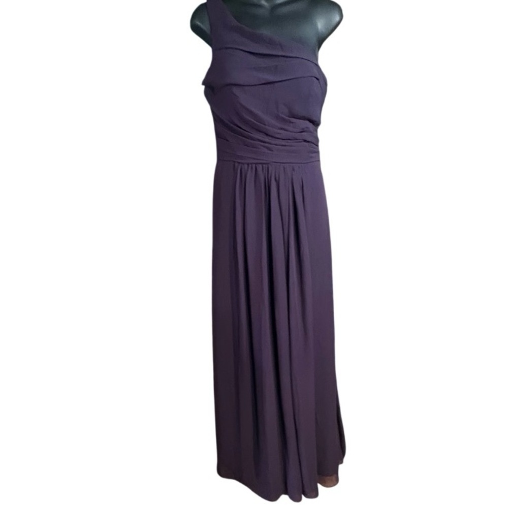 Bill levcoff one-shoulder chiffon gown wide strap ruched pleated bodice skirt 14 - Picture 2 of 10
